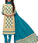 Women's Beige & Sky Blue Cotton Printed Readymade Salwar Suit Set
