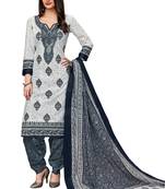 Women's White & Grey Cotton Printed Readymade Salwar Suit Set