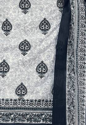 Women's White & Grey Cotton Printed Readymade Salwar Suit Set 4