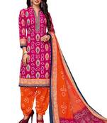 Women'S Pink & Orange Cotton Printed Readymade Salwar Suit Set