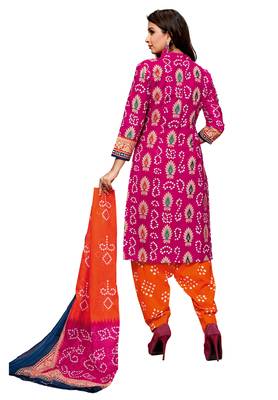 Women'S Pink & Orange Cotton Printed Readymade Salwar Suit Set 2