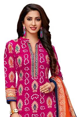 Women'S Pink & Orange Cotton Printed Readymade Salwar Suit Set 3