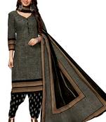 Women'S Grey & Black Cotton Printed Readymade Salwar Suit Set
