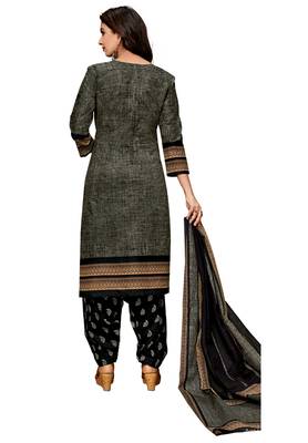 Women'S Grey & Black Cotton Printed Readymade Salwar Suit Set 2