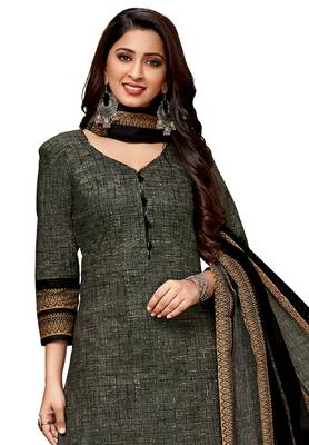 Women'S Grey & Black Cotton Printed Readymade Salwar Suit Set 3