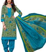 Women's Green & Blue Cotton Printed Readymade Salwar Suit Set