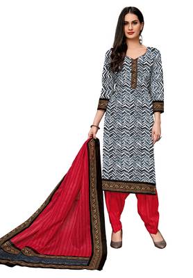 Women's Black & Red Cotton Printed Readymade Salwar Suit Set 1