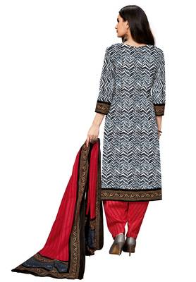 Women's Black & Red Cotton Printed Readymade Salwar Suit Set 2