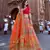 Orange thread embroidery silk semi stitched lehenga