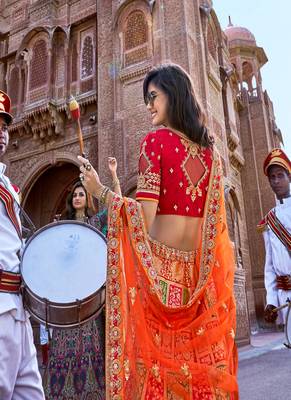 Multicolor silk blend Woven Work Lehenga Choli 2