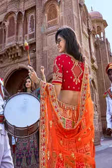 Multicolor silk blend Woven Work Lehenga Choli