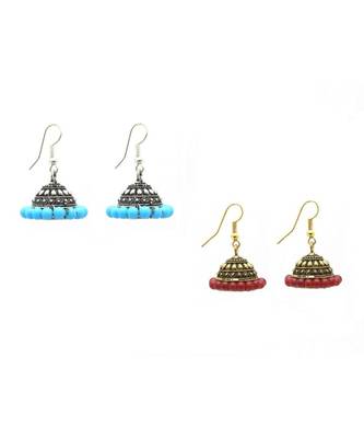 Multicolor Silver & Gold Plated Combo Of 2 Jhumki Earrings For Women/Girls 1
