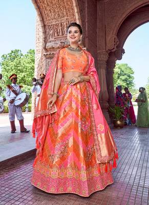 Light-pink thread embroidery silk semi stitched lehenga 1