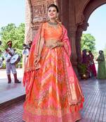 Light-pink thread embroidery silk semi stitched lehenga