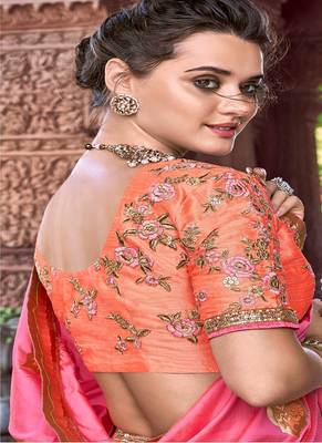 Light-pink thread embroidery silk semi stitched lehenga 3