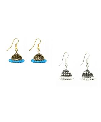 Multicolor Silver & Gold Plated Combo Of 2 Jhumki Earrings For Women/Girls 1