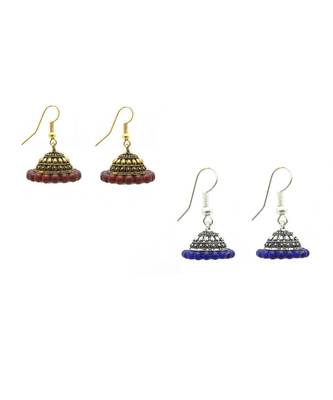 Multicolor Silver & Gold Plated Combo Of 2 Jhumki Earrings For Women/Girls 1