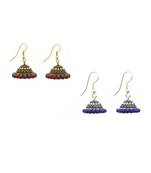 Multicolor Silver & Gold Plated Combo Of 2 Jhumki Earrings For Women/Girls