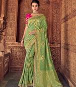  parrot green woven silk saree with blouse
