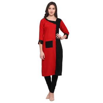 Red Plain  Pure Rayon Kurti 1