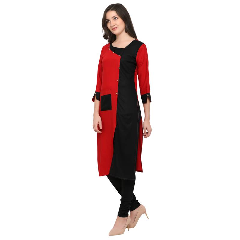 Red Plain  Pure Rayon Kurti