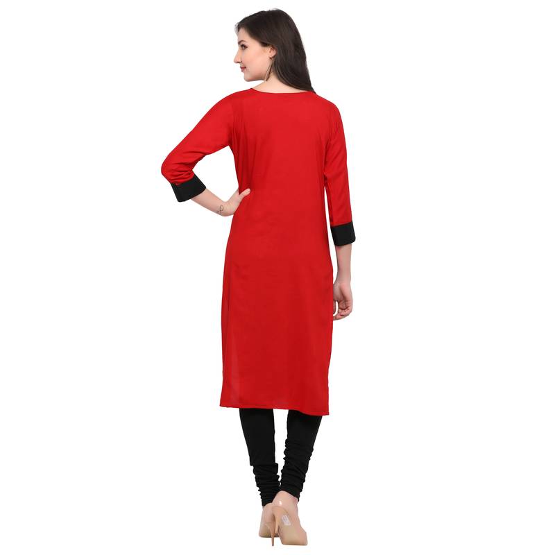 Red Plain  Pure Rayon Kurti