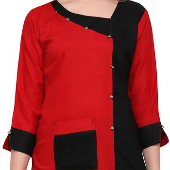 Red Plain  Pure Rayon Kurti 4