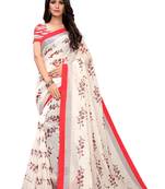 Red printed linen saree with blouse