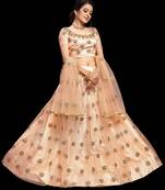 Light-peach embroidered net semi stitched lehenga