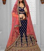 Blue cord velvet semi stitched lehenga