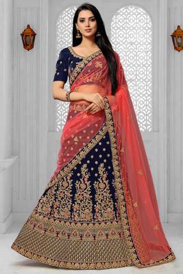 Blue cord velvet semi stitched lehenga 2