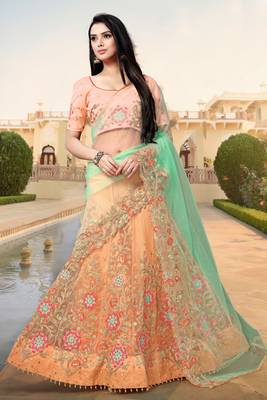 Peach cord satin semi stitched lehenga 2