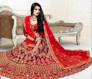 Dark-red cord velvet semi stitched lehenga 2