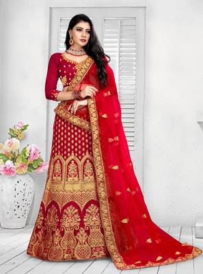 Dark-red cord velvet semi stitched lehenga 2