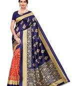 Red printed art silk saree with blouse
