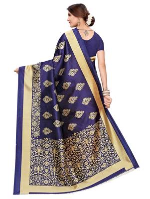 Red printed art silk saree with blouse 4