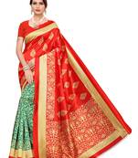 Green printed art silk saree with blouse