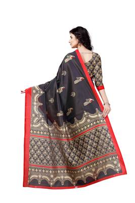 Black printed art silk saree with blouse 3