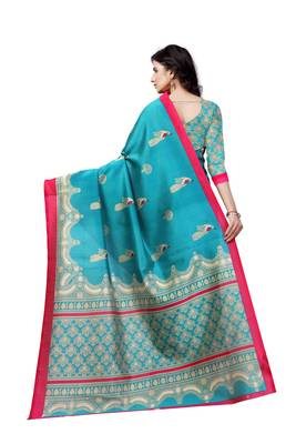 Aqua Blue Printed Art Silk Saree With Blouse 3