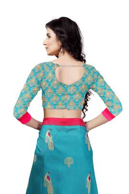 Aqua Blue Printed Art Silk Saree With Blouse 5