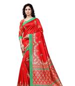 Red Printed Art Silk Saree With Blouse
