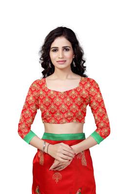 Red Printed Art Silk Saree With Blouse 4