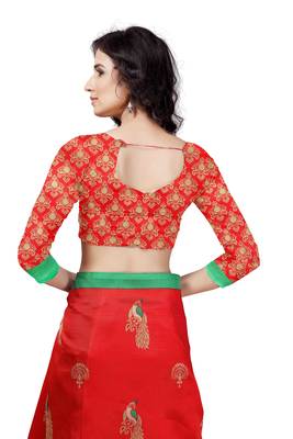 Red Printed Art Silk Saree With Blouse 5