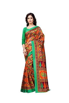 Orange Printed Art Silk Saree With Blouse 1