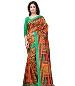 Orange Printed Art Silk Saree With Blouse