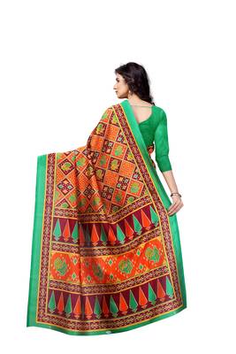 Orange Printed Art Silk Saree With Blouse 3