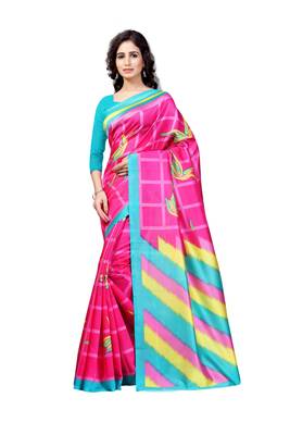 Pink Printed Art Silk Saree With Blouse 1