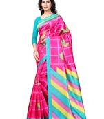 Pink Printed Art Silk Saree With Blouse