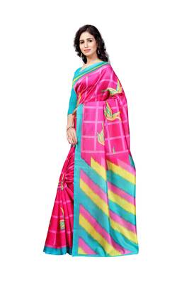 Pink Printed Art Silk Saree With Blouse 2