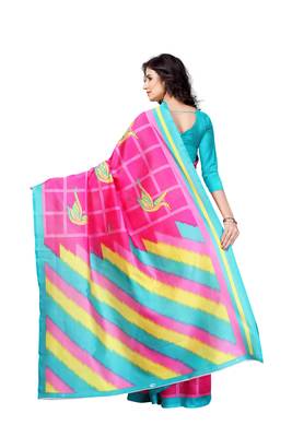 Pink Printed Art Silk Saree With Blouse 3